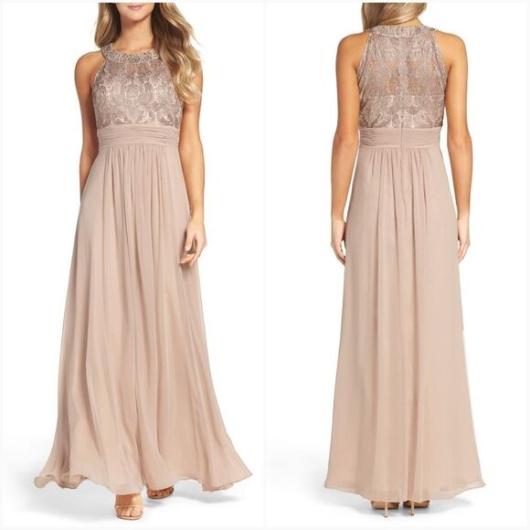 Eliza J Lace Bodice Chiffon Gown Size 8 - Picture 1 of 13